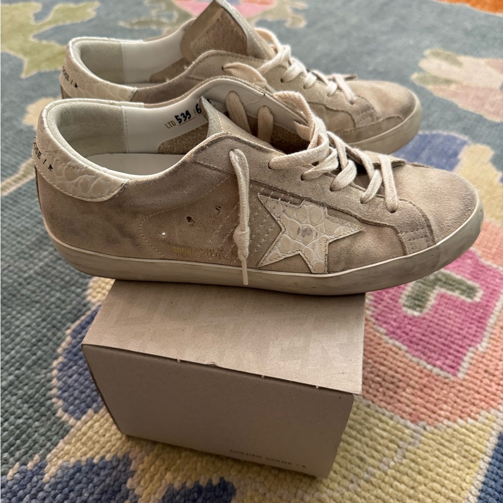 Golden Goose Beige and White Sneakers